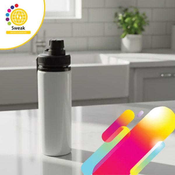 SUBLIMATION WHITE ALUMINIUM BOTTLE W/ BLACK PORTABLE FLIP LID